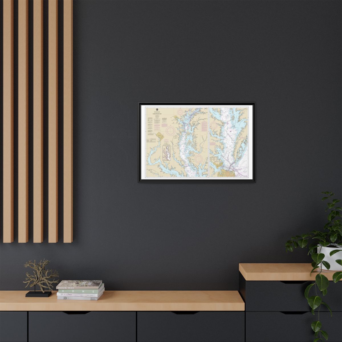 Chart 12280 Chesapeake Bay - NOAA Nautical Chart Floating Frame Canvas | 30" x 20" | 36" x 24" | 48" x 32" - Black context-2