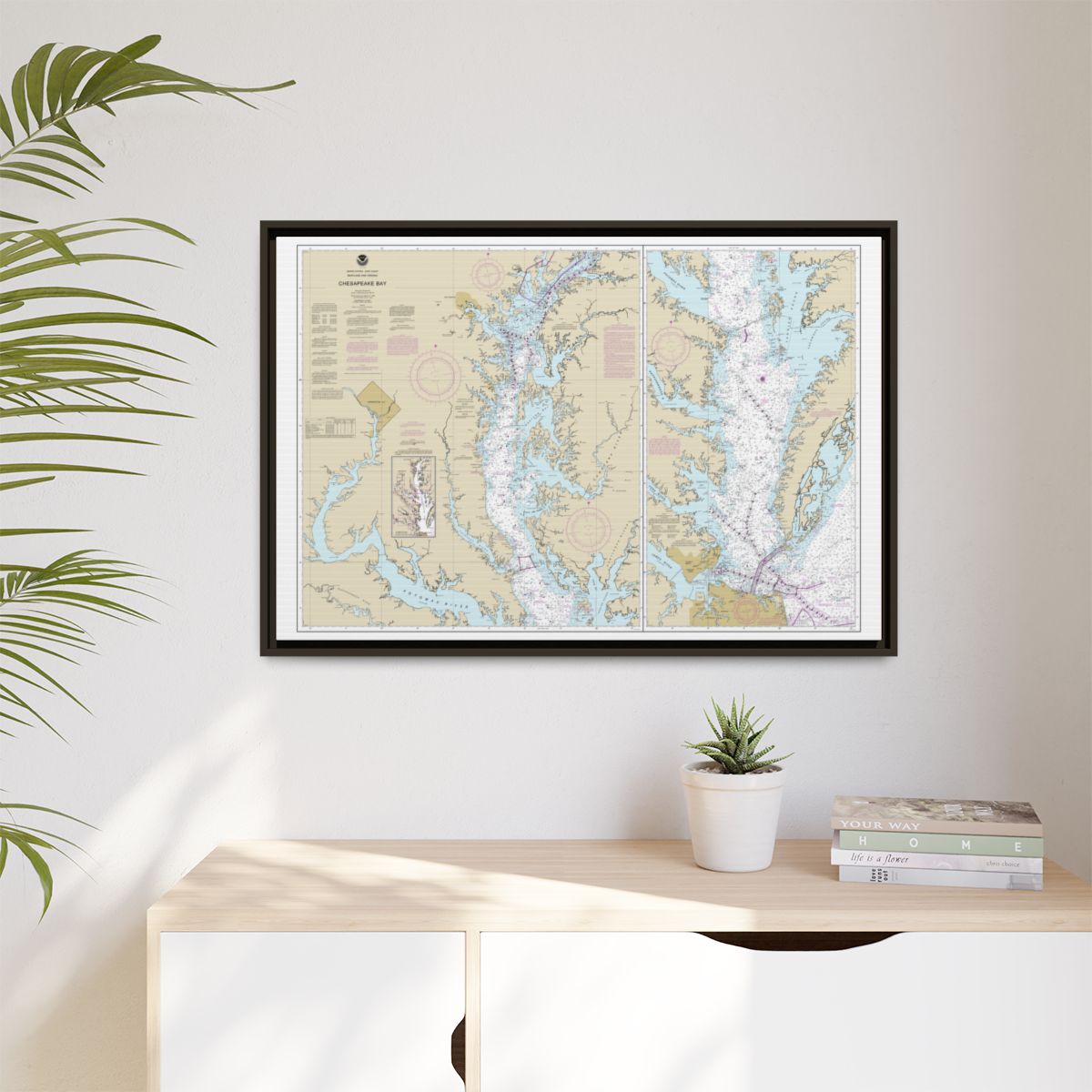 Chart 12280 Chesapeake Bay - NOAA Nautical Chart Floating Frame Canvas | 30" x 20" | 36" x 24" | 48" x 32" - Espresso context-1