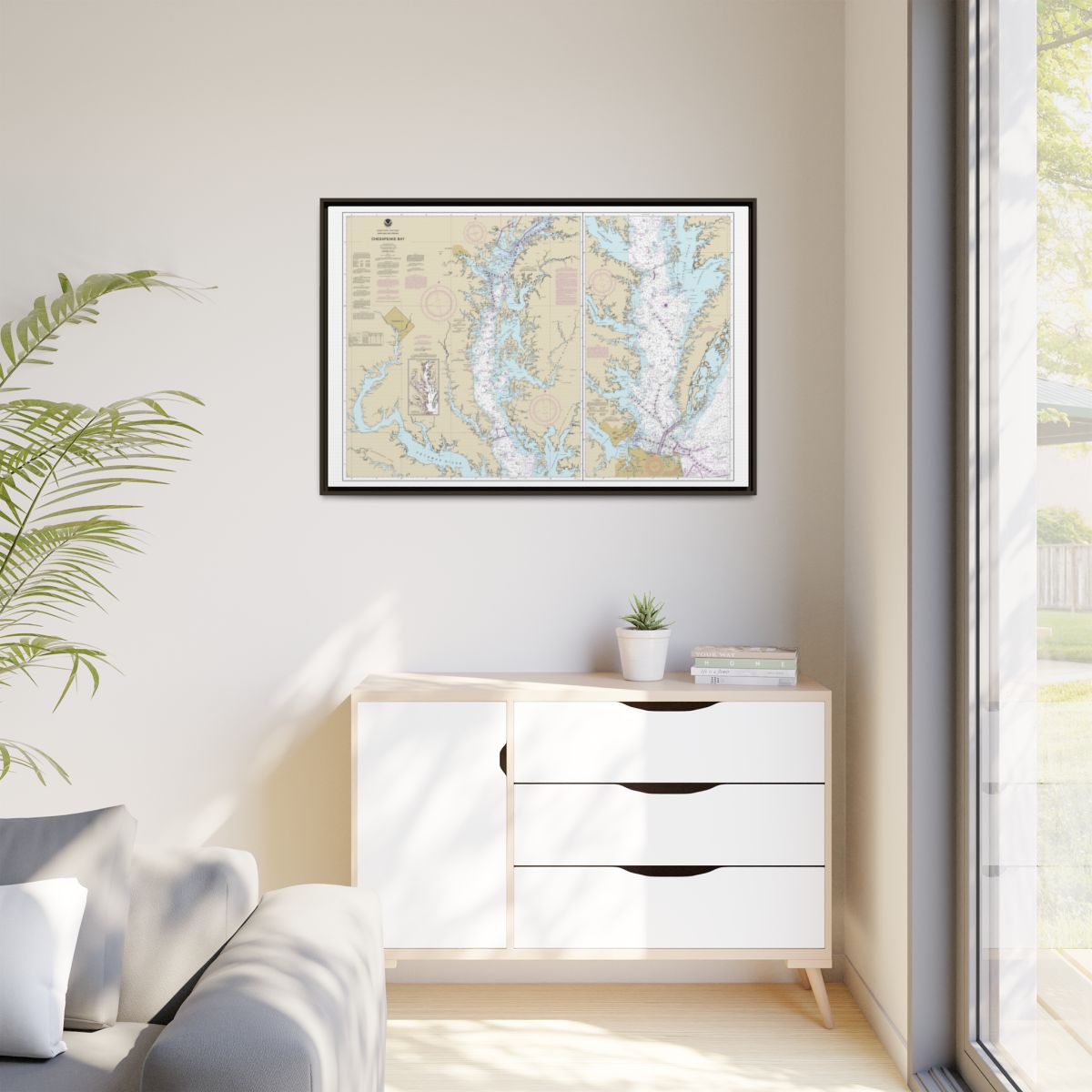Chart 12280 Chesapeake Bay - NOAA Nautical Chart Floating Frame Canvas | 30" x 20" | 36" x 24" | 48" x 32" - Espresso context-1