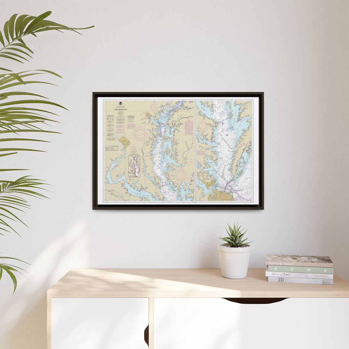 Chart 12280 Chesapeake Bay - NOAA Nautical Chart Floating Frame Canvas | 30" x 20" | 36" x 24" | 48" x 32" - Espresso context-1