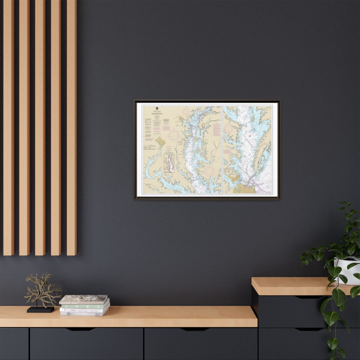 Chart 12280 Chesapeake Bay - NOAA Nautical Chart Floating Frame Canvas | 30" x 20" | 36" x 24" | 48" x 32" - Espresso context-2