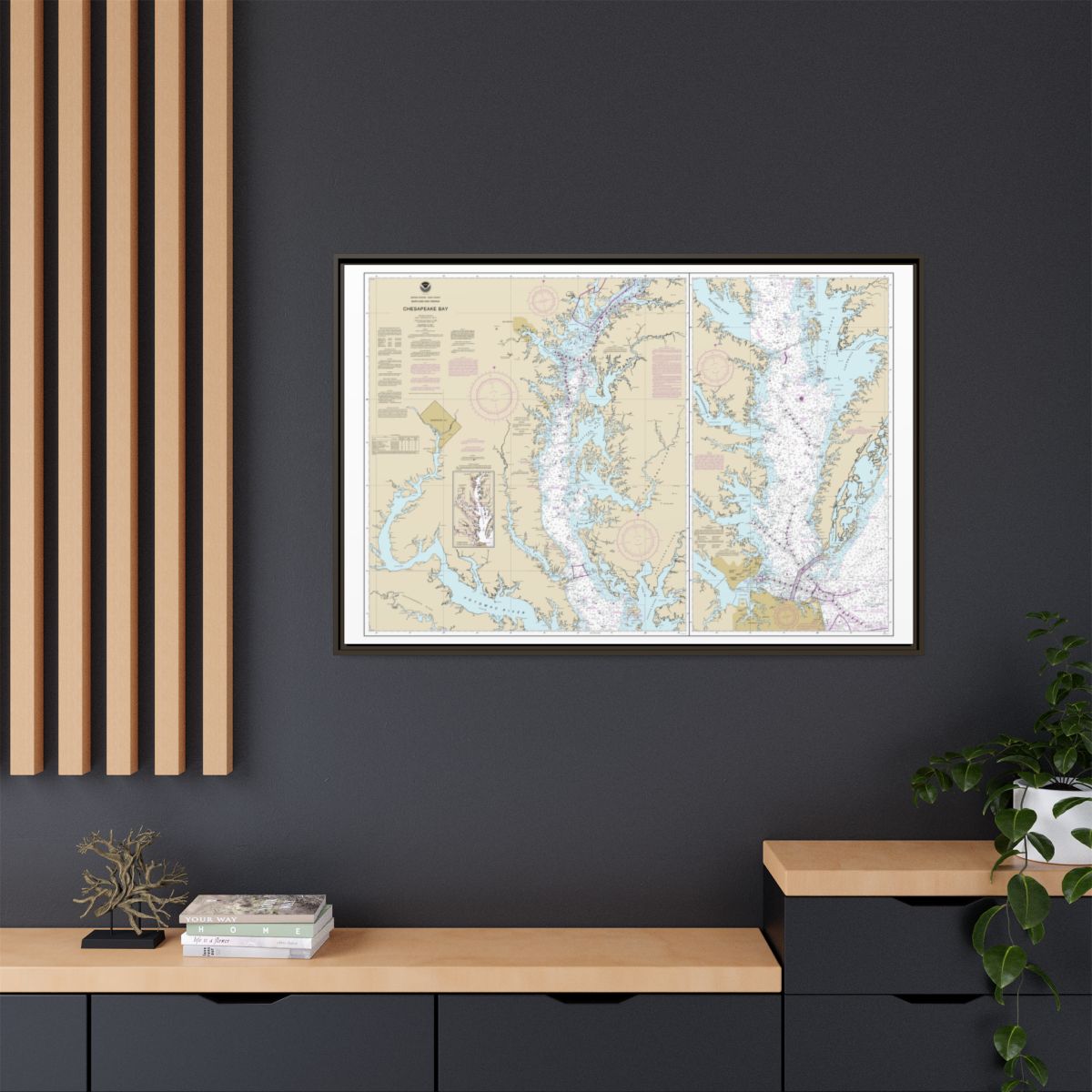 Chart 12280 Chesapeake Bay - NOAA Nautical Chart Floating Frame Canvas | 30" x 20" | 36" x 24" | 48" x 32" - Espresso context-2