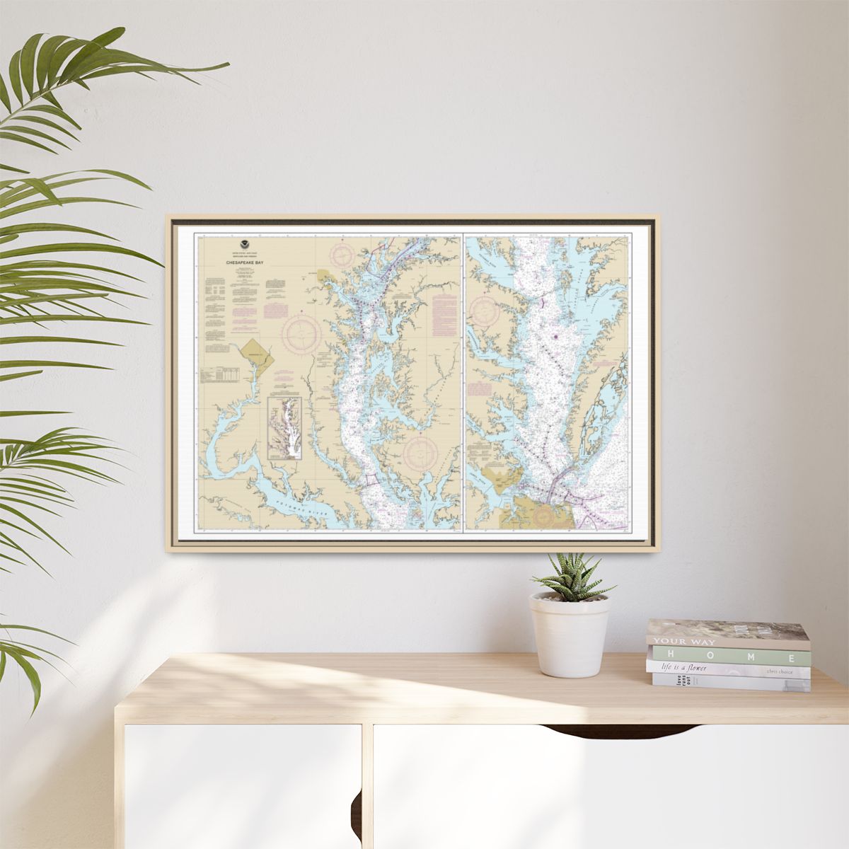 Chart 12280 Chesapeake Bay - NOAA Nautical Chart Floating Frame Canvas | 30" x 20" | 36" x 24" | 48" x 32" - Natural context-1