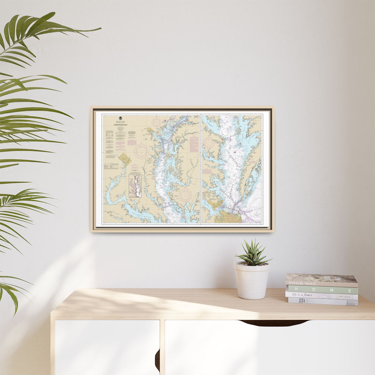 Chart 12280 Chesapeake Bay - NOAA Nautical Chart Floating Frame Canvas | 30" x 20" | 36" x 24" | 48" x 32" - Natural context-1