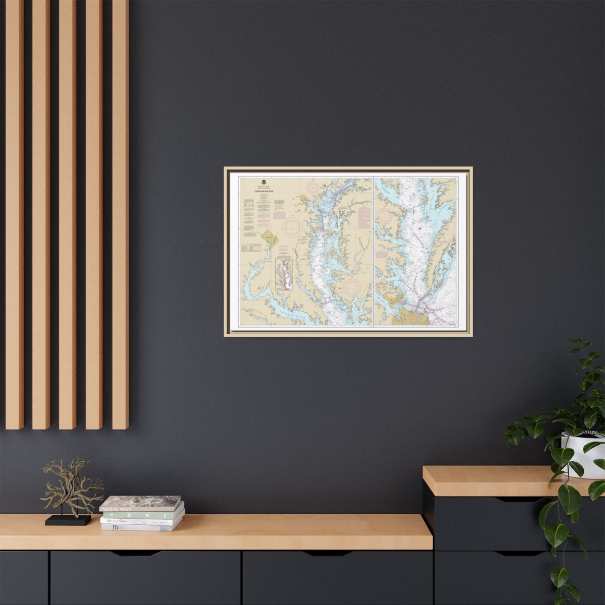 Chart 12280 Chesapeake Bay - NOAA Nautical Chart Floating Frame Canvas | 30" x 20" | 36" x 24" | 48" x 32" - Natural context-2