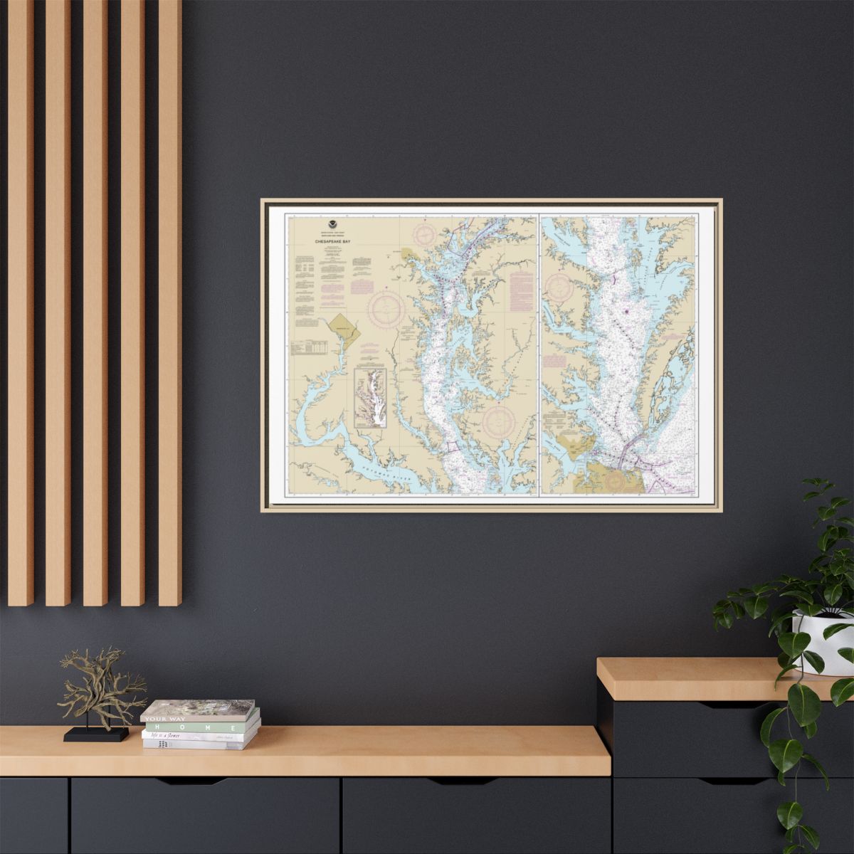 Chart 12280 Chesapeake Bay - NOAA Nautical Chart Floating Frame Canvas | 30" x 20" | 36" x 24" | 48" x 32" - Natural context-2