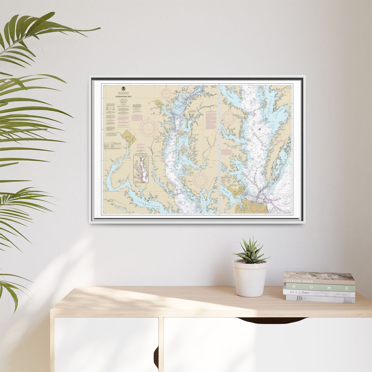 Chart 12280 Chesapeake Bay - NOAA Nautical Chart Floating Frame Canvas | 30" x 20" | 36" x 24" | 48" x 32" - White context-1