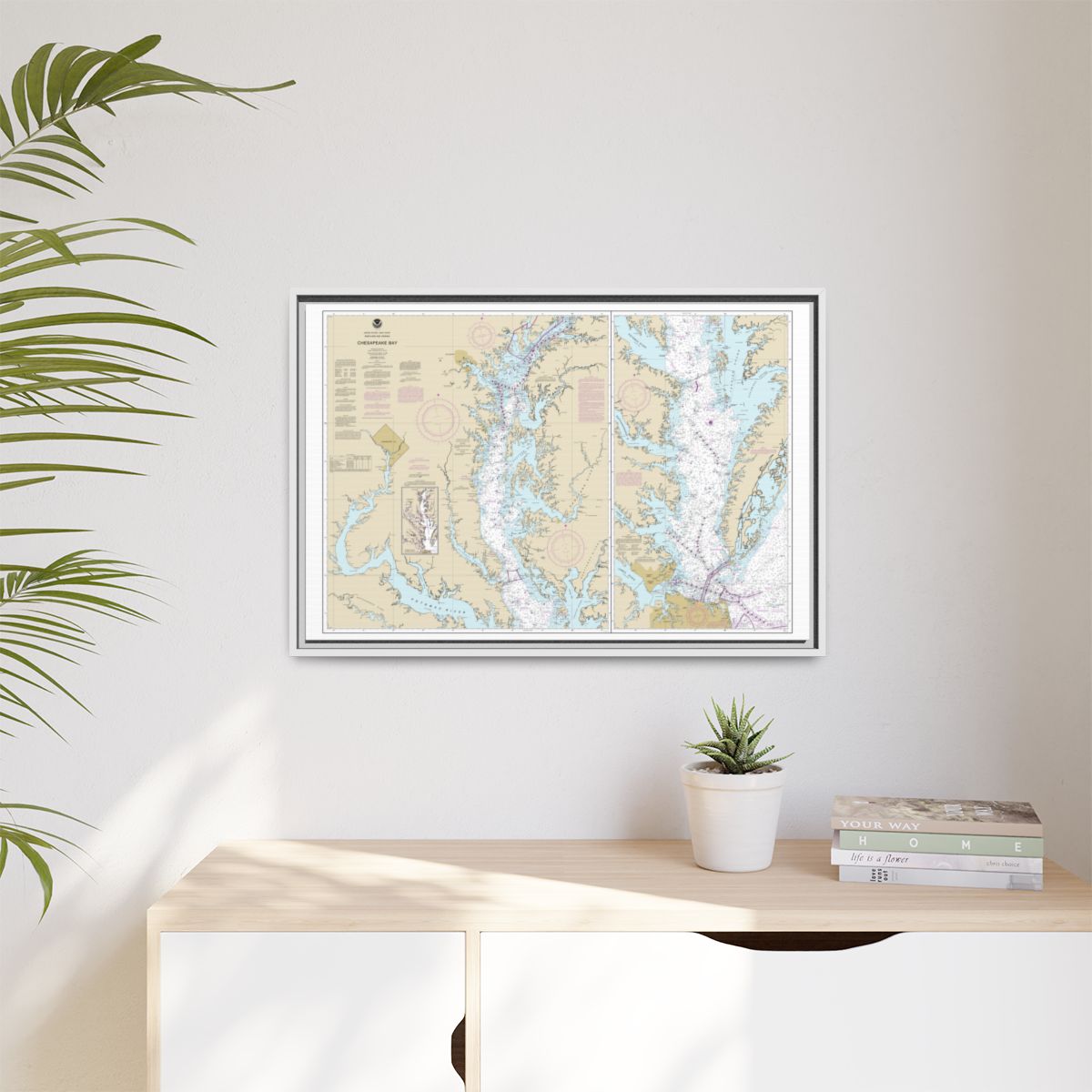 Chart 12280 Chesapeake Bay - NOAA Nautical Chart Floating Frame Canvas | 30" x 20" | 36" x 24" | 48" x 32" - White context-1