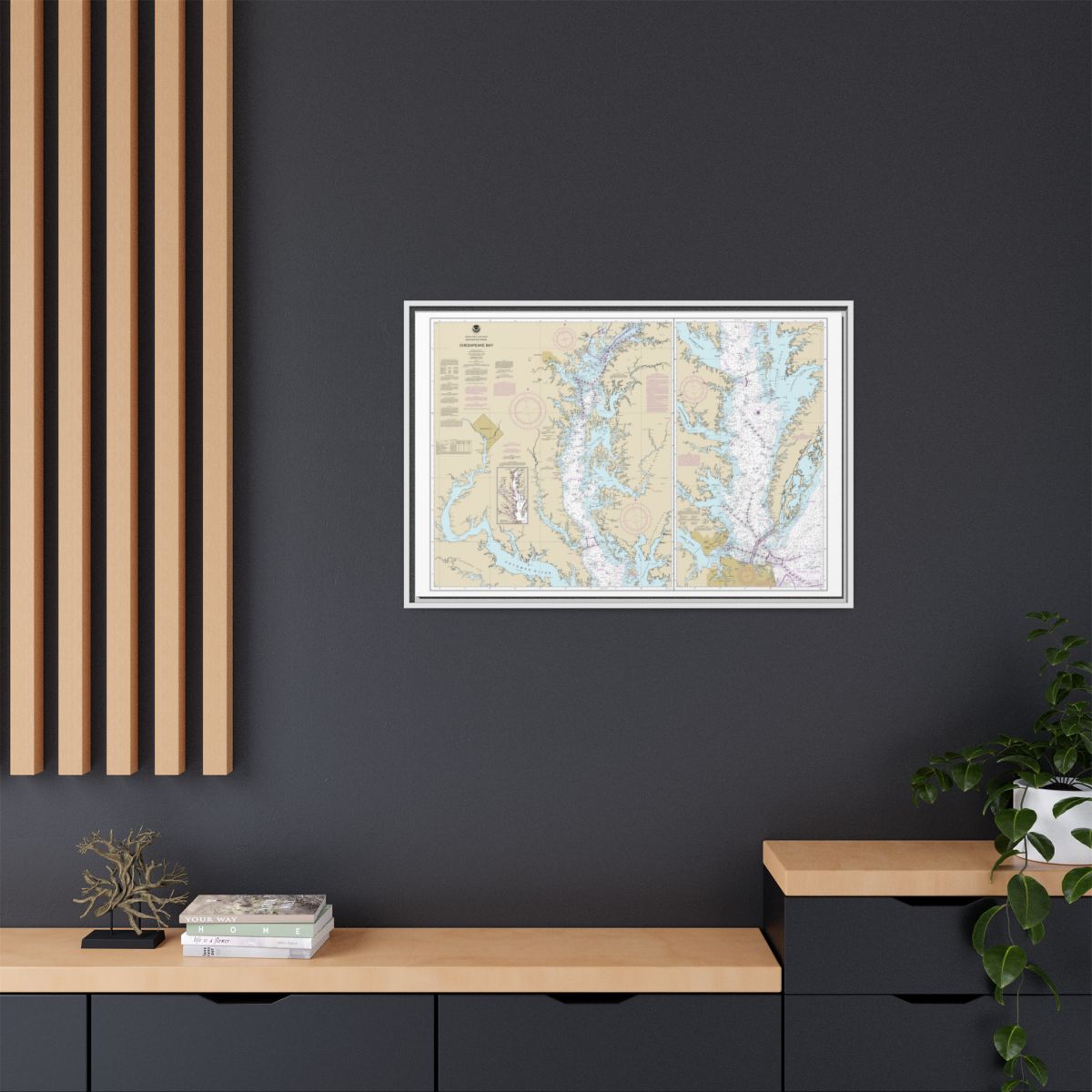 Chart 12280 Chesapeake Bay - NOAA Nautical Chart Floating Frame Canvas | 30" x 20" | 36" x 24" | 48" x 32" - White context-2