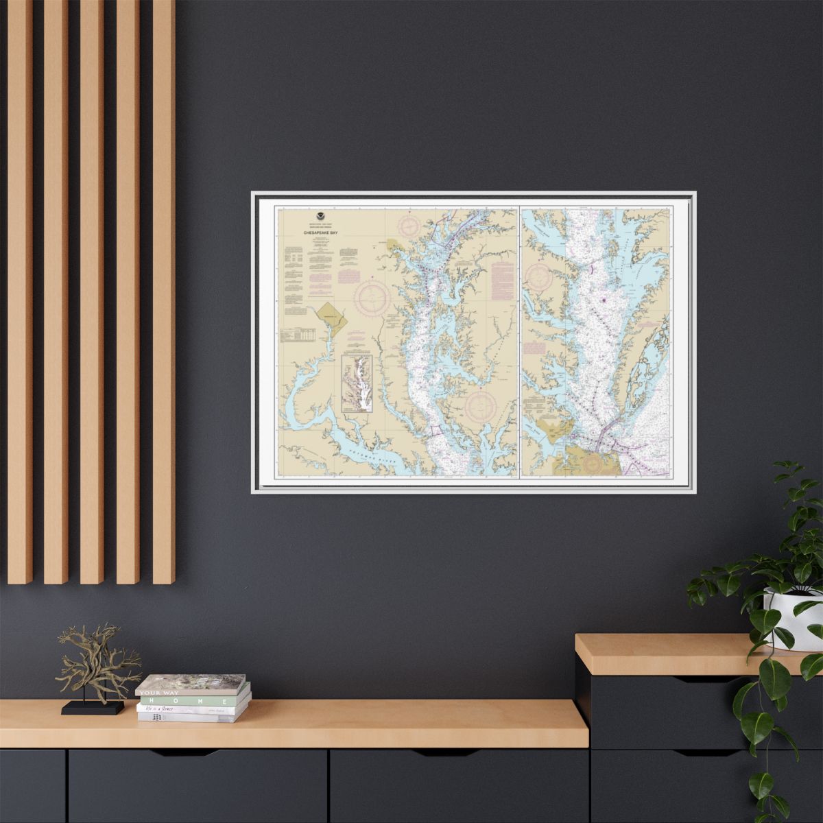 Chart 12280 Chesapeake Bay - NOAA Nautical Chart Floating Frame Canvas | 30" x 20" | 36" x 24" | 48" x 32" - White context-2