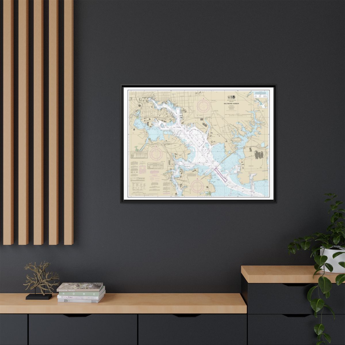 Chart 12281 Baltimore Harbor - NOAA Nautical Chart Floating Frame Canvas | 32" x 24" | 40" x 30" - Black context-2