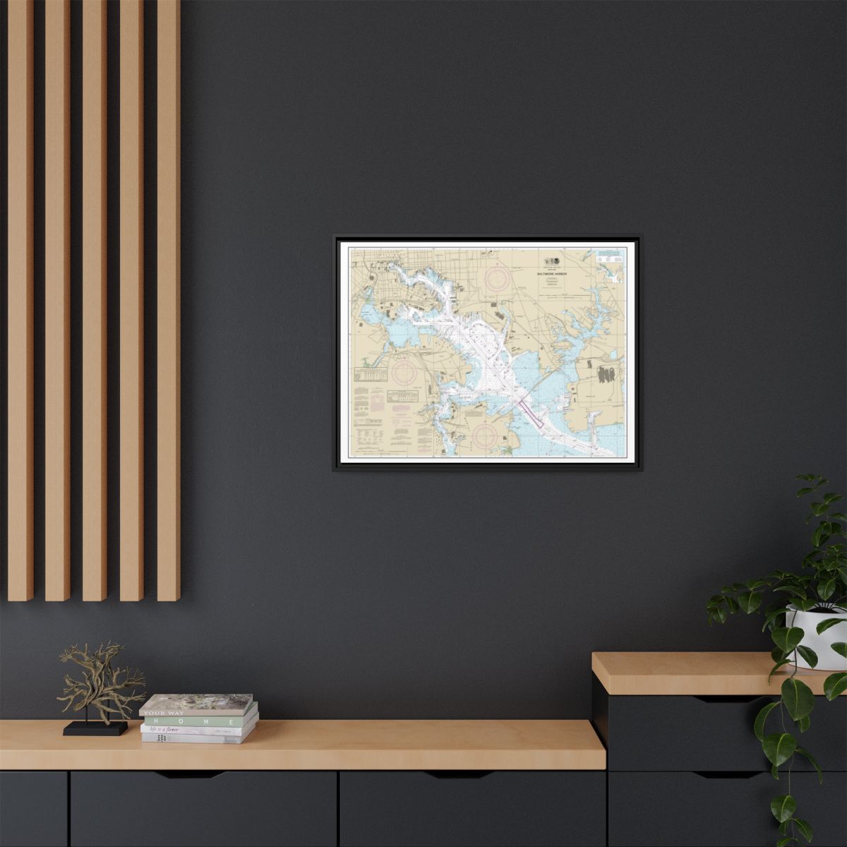 Chart 12281 Baltimore Harbor - NOAA Nautical Chart Floating Frame Canvas | 32" x 24" | 40" x 30" - Black context-2