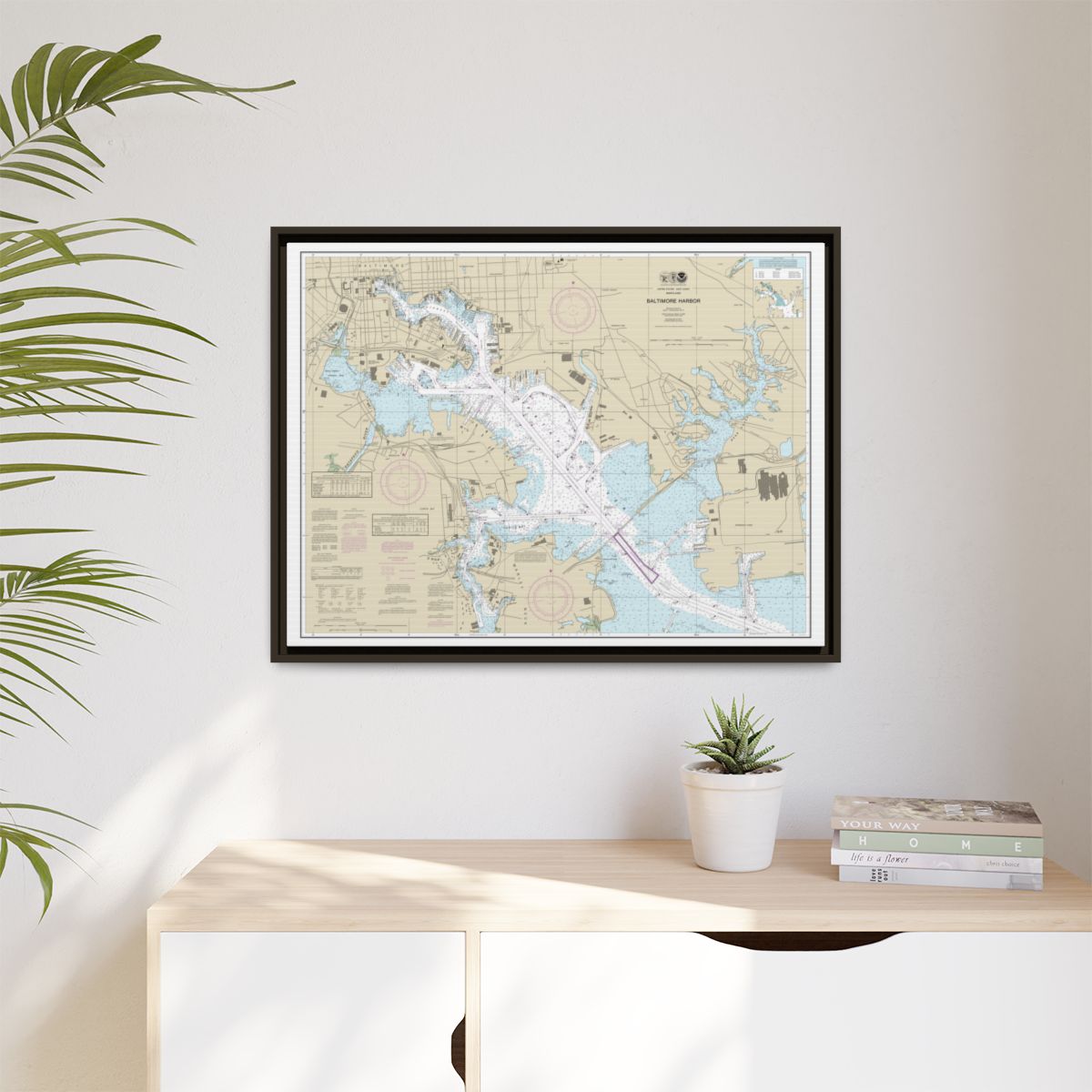 Chart 12281 Baltimore Harbor - NOAA Nautical Chart Floating Frame Canvas | 32" x 24" | 40" x 30" - Espresso context-1
