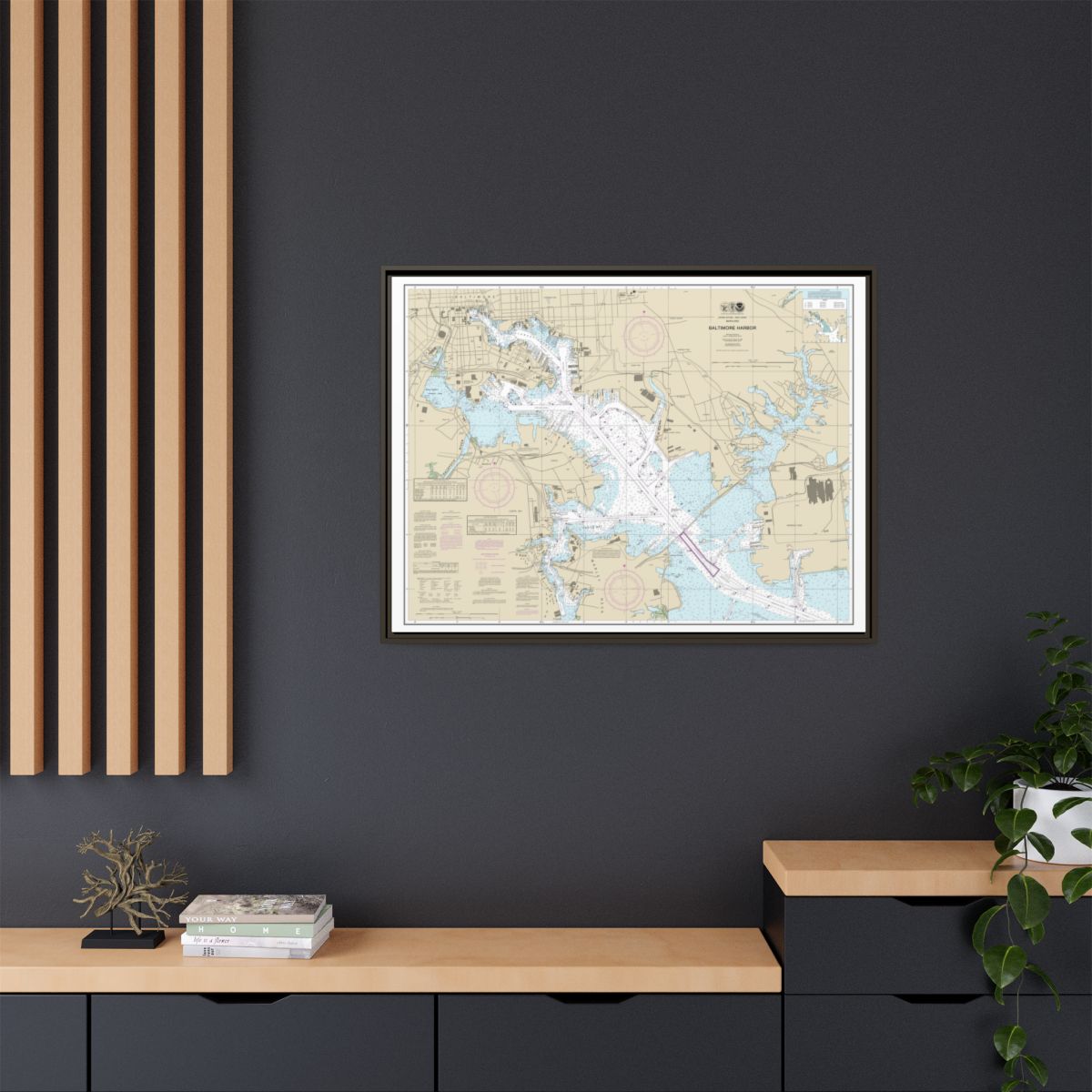 Chart 12281 Baltimore Harbor - NOAA Nautical Chart Floating Frame Canvas | 32" x 24" | 40" x 30" - Espresso context-2