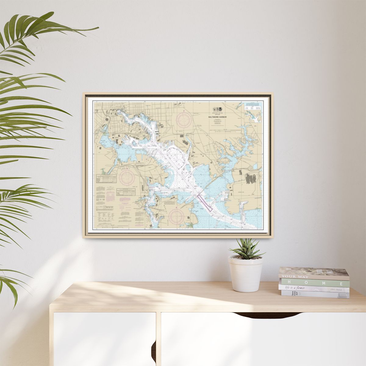 Chart 12281 Baltimore Harbor - NOAA Nautical Chart Floating Frame Canvas | 32" x 24" | 40" x 30" - Natural context-1
