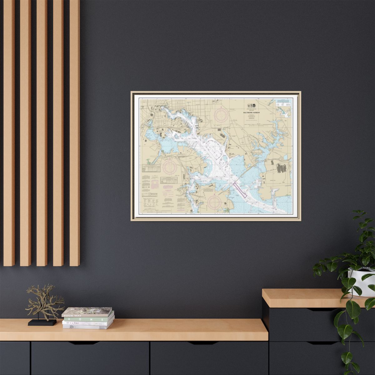 Chart 12281 Baltimore Harbor - NOAA Nautical Chart Floating Frame Canvas | 32" x 24" | 40" x 30" - Natural context-2