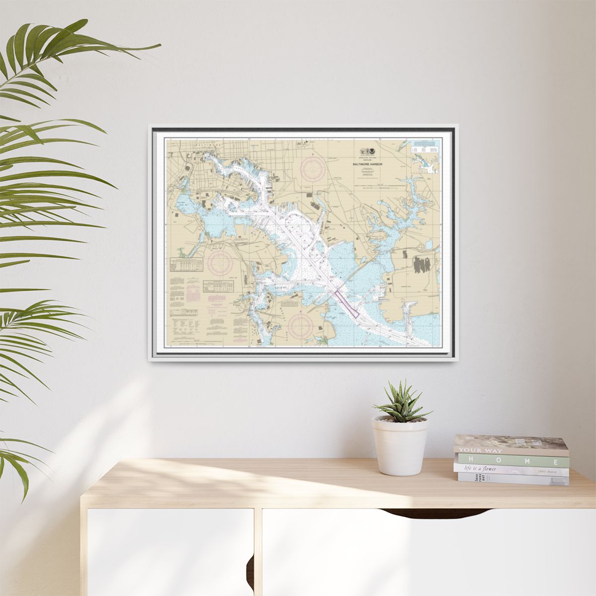 Chart 12281 Baltimore Harbor - NOAA Nautical Chart Floating Frame Canvas | 32" x 24" | 40" x 30" - White context-1