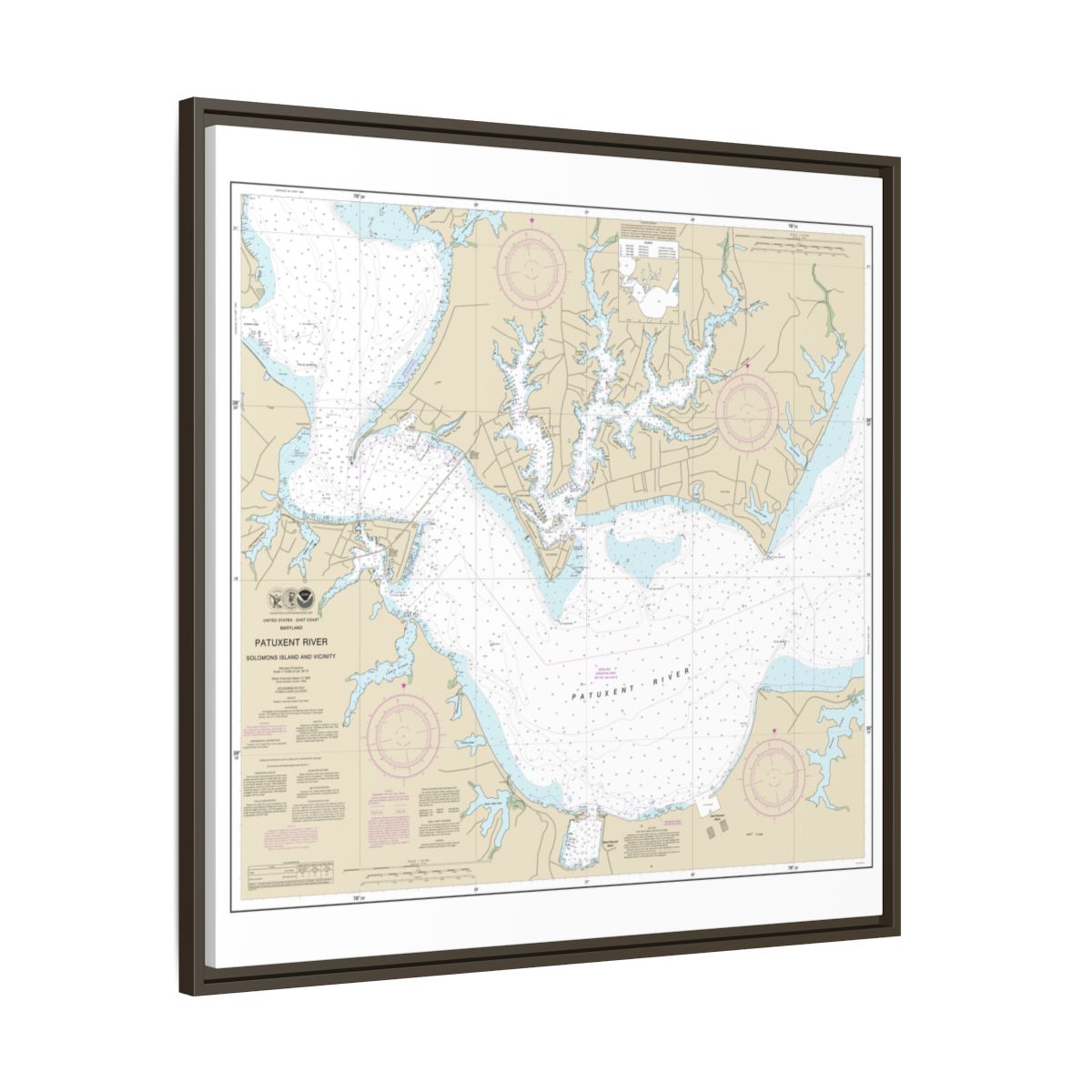 Chart 12284 Patuxent River Solomons lsland and Vicinity - NOAA Nautical Chart Floating Frame Canvas | 32" x 32" - Espresso side