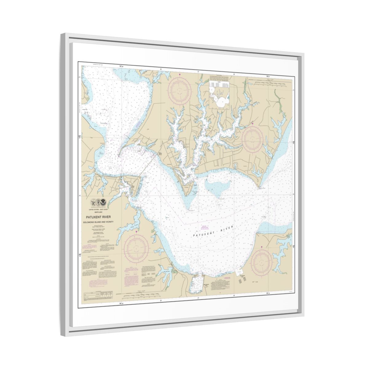 Chart 12284 Patuxent River Solomons lsland and Vicinity - NOAA Nautical Chart Floating Frame Canvas | 32" x 32" - White side