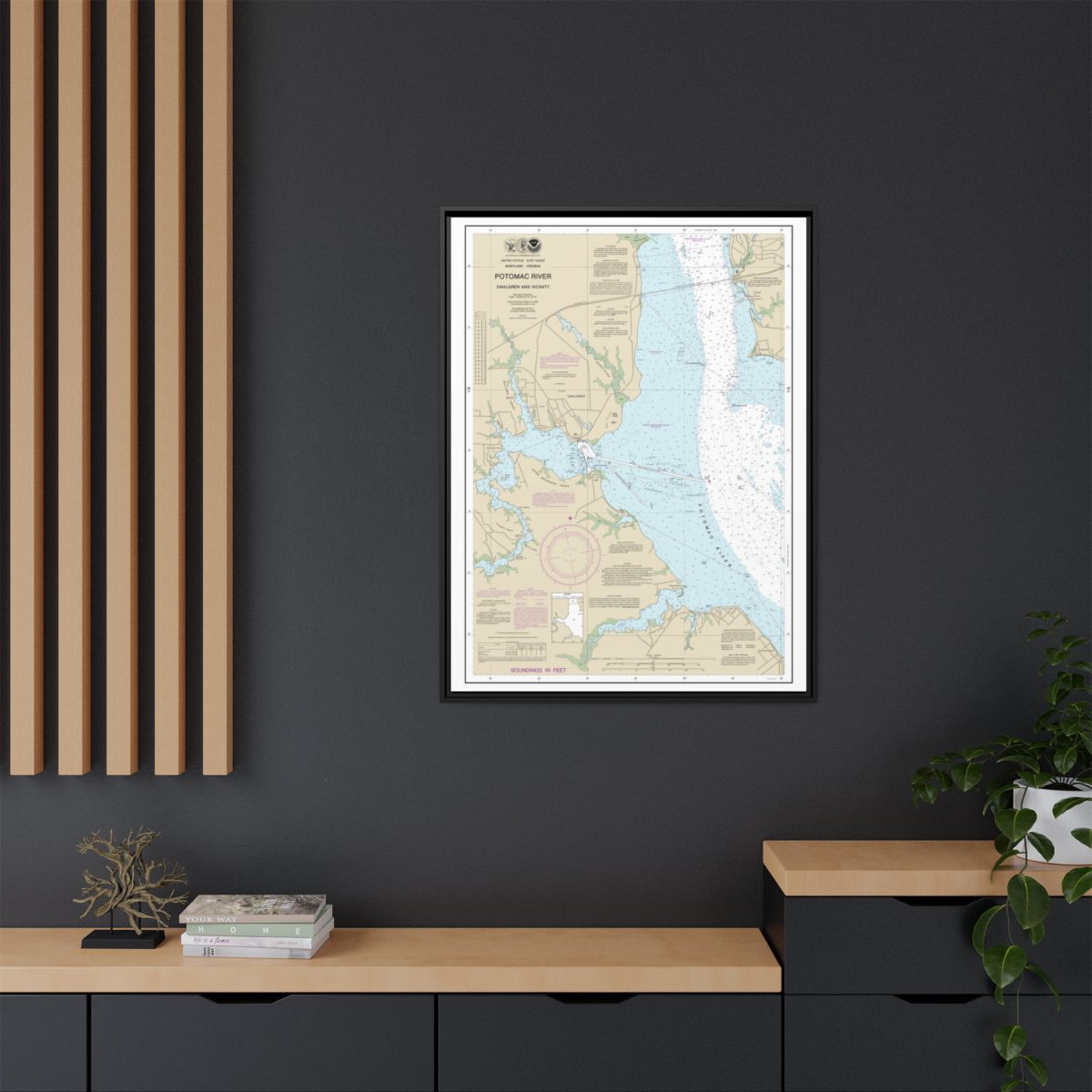 Chart 12287 Potomac River Dahlgren and Vicinity - NOAA Nautical Chart Floating Frame Canvas | 24" x 32" | 30" x 40" - Black context-2