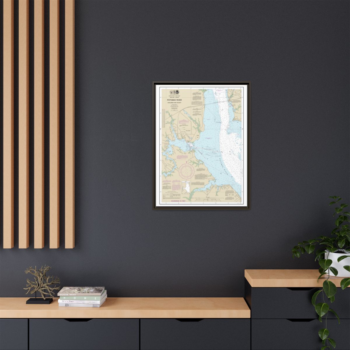 Chart 12287 Potomac River Dahlgren and Vicinity - NOAA Nautical Chart Floating Frame Canvas | 24" x 32" | 30" x 40" - Espresso context-2