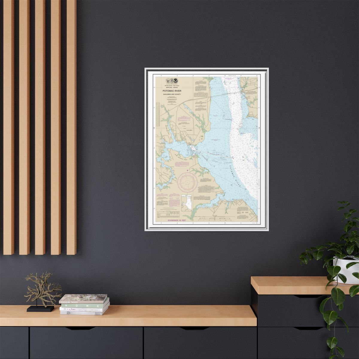 Chart 12287 Potomac River Dahlgren and Vicinity - NOAA Nautical Chart Floating Frame Canvas | 24" x 32" | 30" x 40" - White context-2