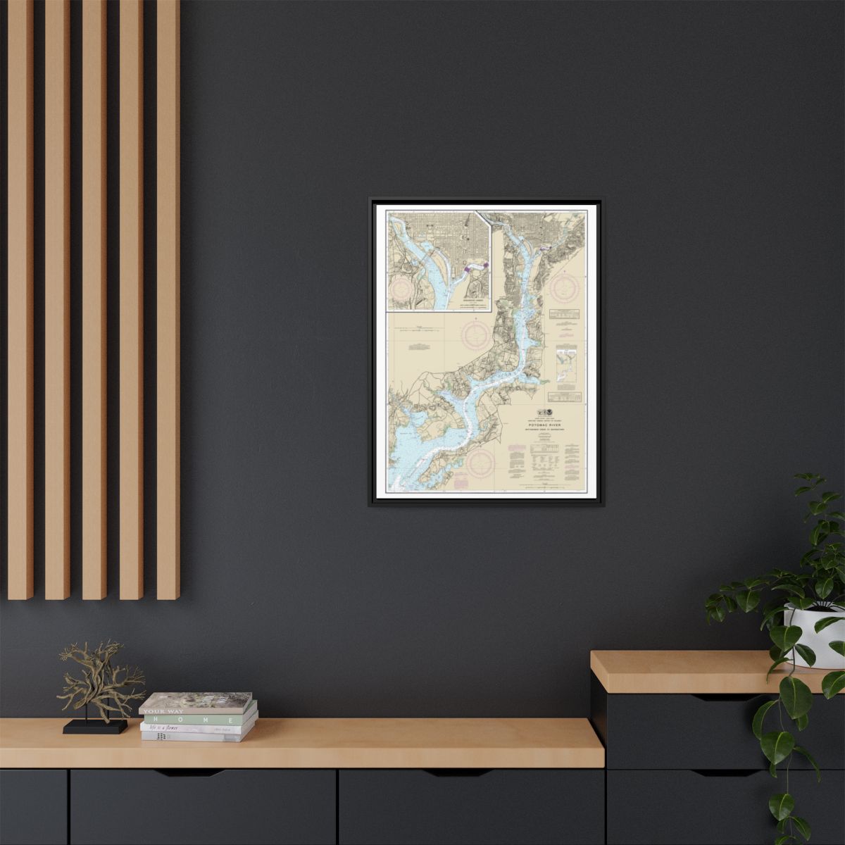 Chart 12289 Potomac River Mattawoman Creek to Georgetown;Washington Harbor - NOAA Nautical Chart Floating Frame Canvas | 24" x 32" | 30" x 40" - Black context-2