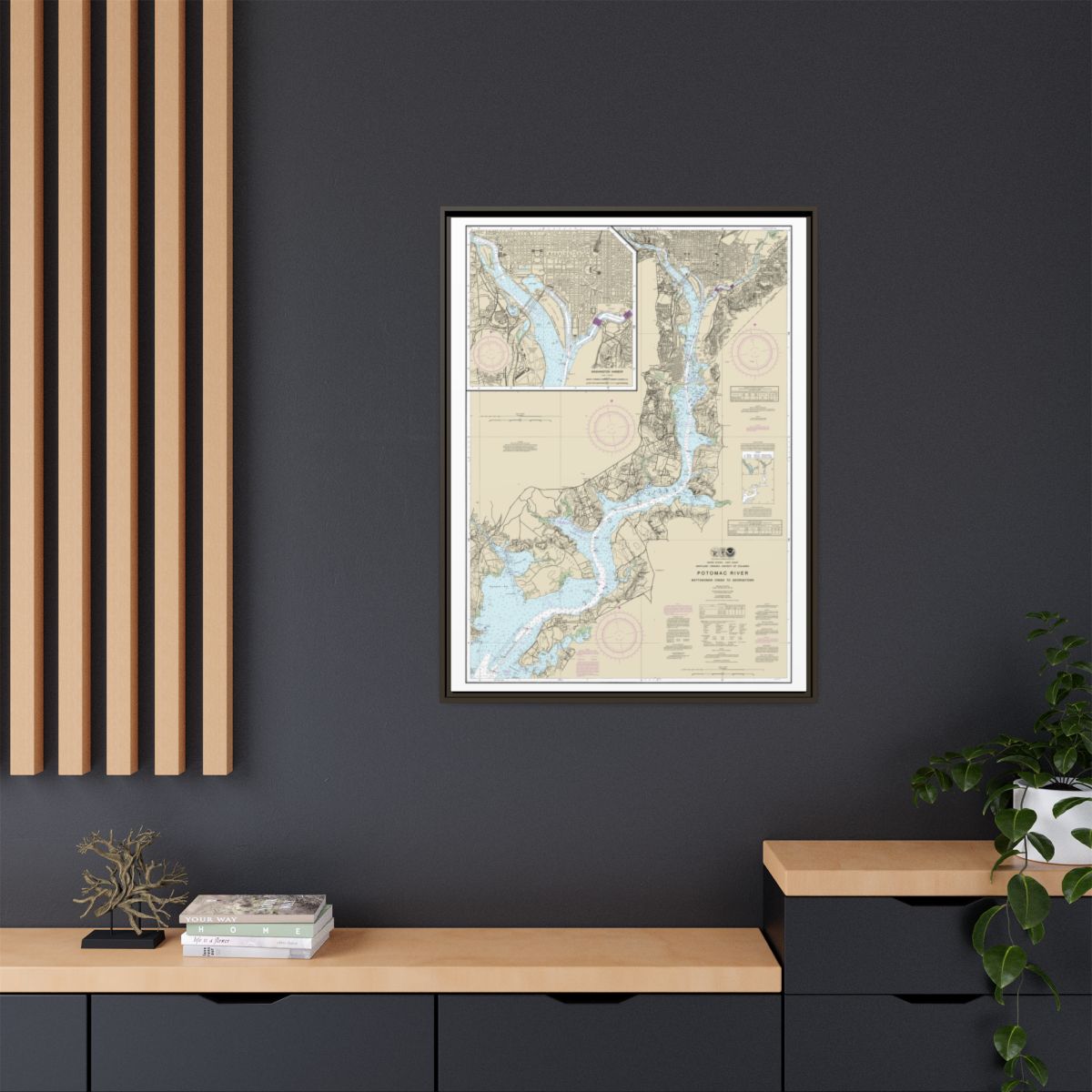 Chart 12289 Potomac River Mattawoman Creek to Georgetown;Washington Harbor - NOAA Nautical Chart Floating Frame Canvas | 24" x 32" | 30" x 40" - Espresso context-2