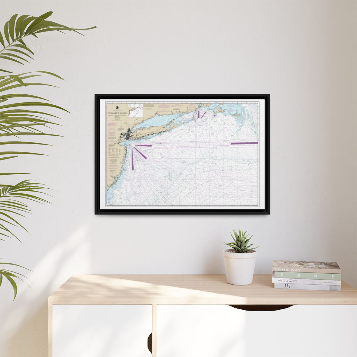 Chart 12300 Approaches to New York, Nantucket Shoals to Five Fathom Bank - NOAA Nautical Chart Floating Frame Canvas | 30" x 20" | 36" x 24" | 48" x 32" - Black context-1