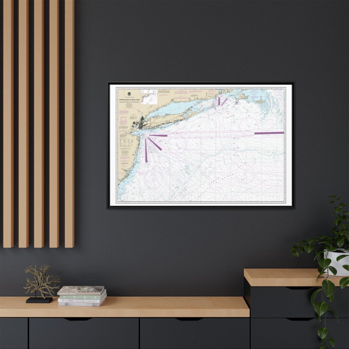 Chart 12300 Approaches to New York, Nantucket Shoals to Five Fathom Bank - NOAA Nautical Chart Floating Frame Canvas | 30" x 20" | 36" x 24" | 48" x 32" - Black context-2