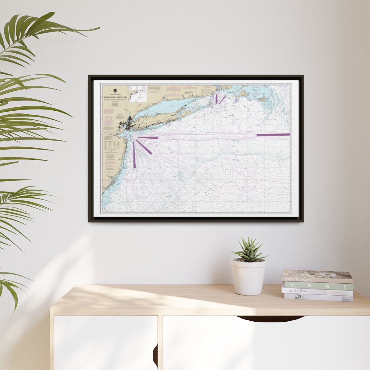 Chart 12300 Approaches to New York, Nantucket Shoals to Five Fathom Bank - NOAA Nautical Chart Floating Frame Canvas | 30" x 20" | 36" x 24" | 48" x 32" - Espresso context-1