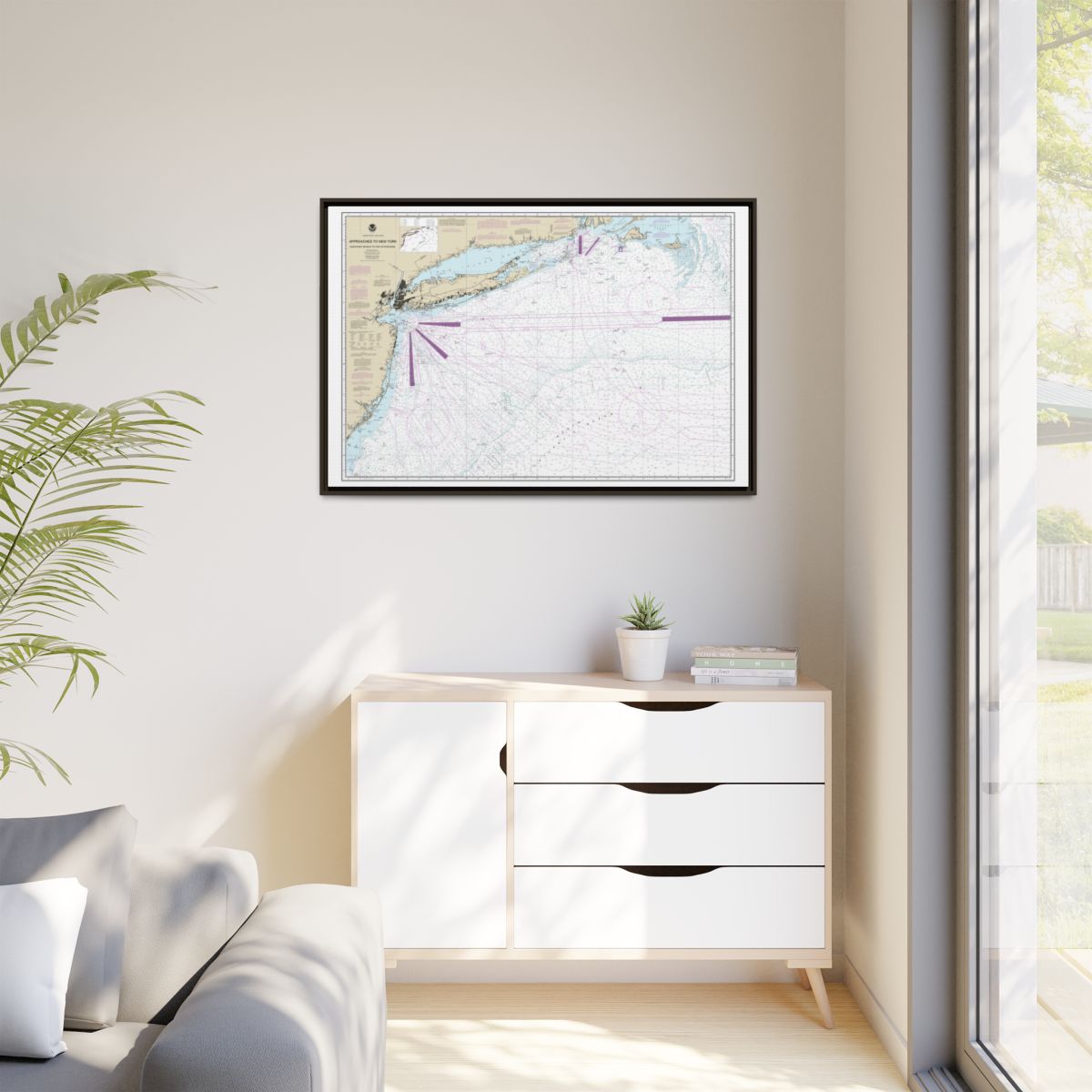 Chart 12300 Approaches to New York, Nantucket Shoals to Five Fathom Bank - NOAA Nautical Chart Floating Frame Canvas | 30" x 20" | 36" x 24" | 48" x 32" - Espresso context-1