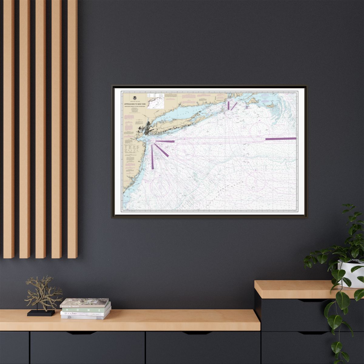 Chart 12300 Approaches to New York, Nantucket Shoals to Five Fathom Bank - NOAA Nautical Chart Floating Frame Canvas | 30" x 20" | 36" x 24" | 48" x 32" - Espresso context-2