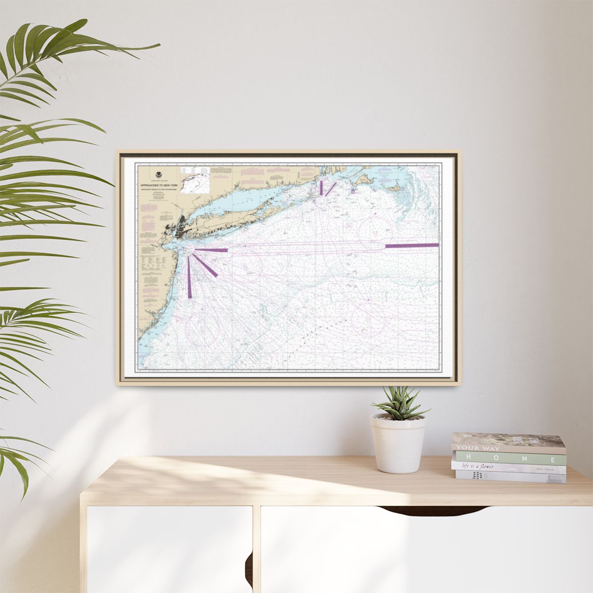 Chart 12300 Approaches to New York, Nantucket Shoals to Five Fathom Bank - NOAA Nautical Chart Floating Frame Canvas | 30" x 20" | 36" x 24" | 48" x 32" - Natural context-1