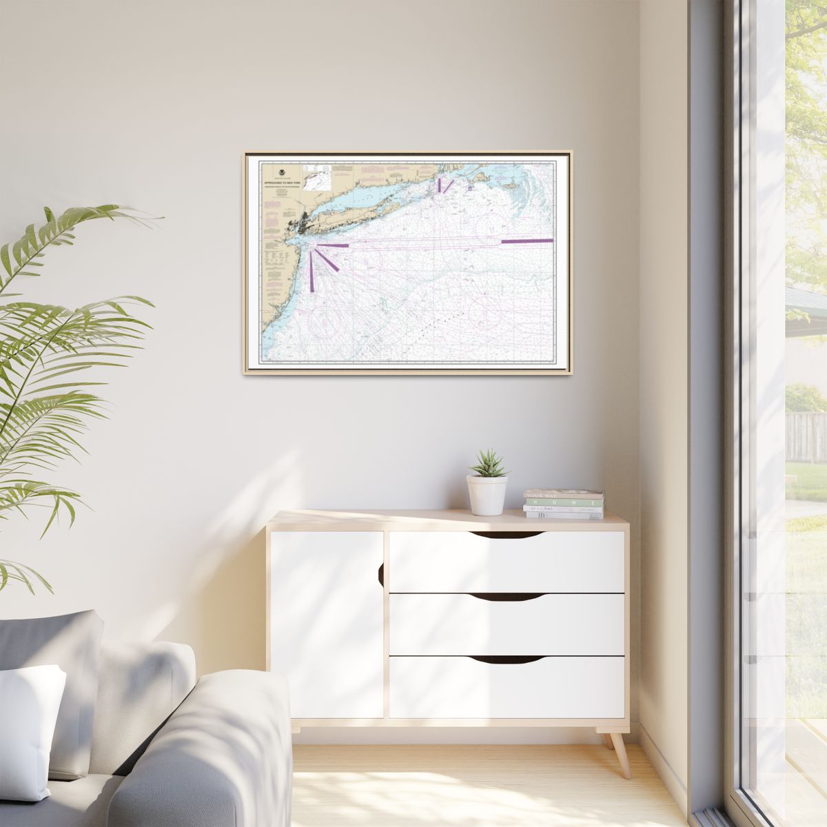 Chart 12300 Approaches to New York, Nantucket Shoals to Five Fathom Bank - NOAA Nautical Chart Floating Frame Canvas | 30" x 20" | 36" x 24" | 48" x 32" - Natural context-1