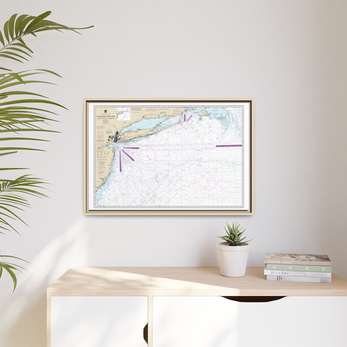 Chart 12300 Approaches to New York, Nantucket Shoals to Five Fathom Bank - NOAA Nautical Chart Floating Frame Canvas | 30" x 20" | 36" x 24" | 48" x 32" - Natural context-1