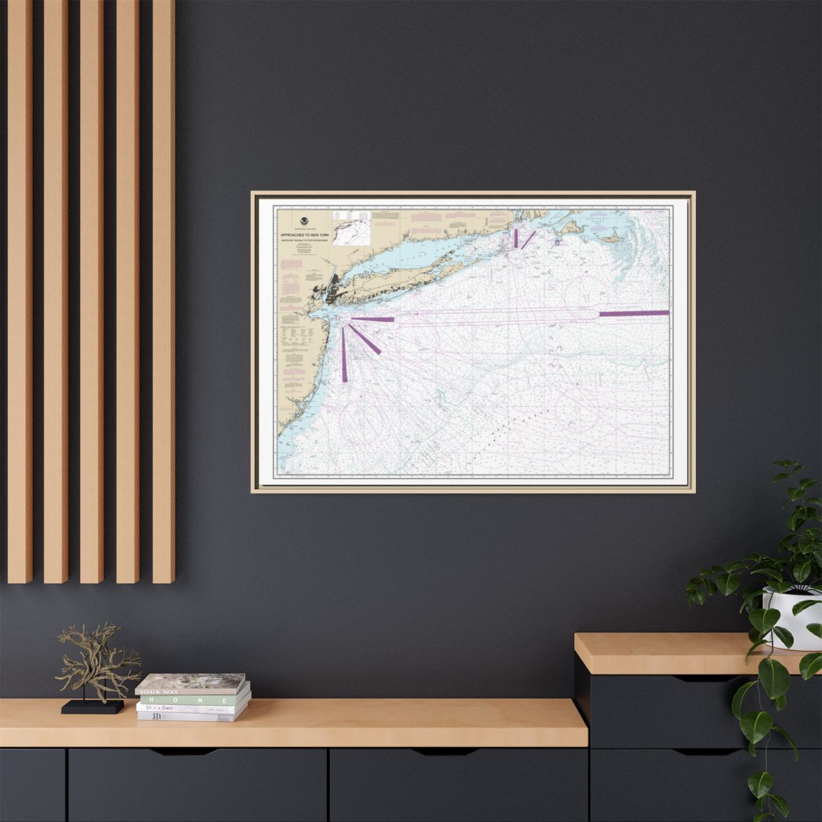 Chart 12300 Approaches to New York, Nantucket Shoals to Five Fathom Bank - NOAA Nautical Chart Floating Frame Canvas | 30" x 20" | 36" x 24" | 48" x 32" - Natural context-2