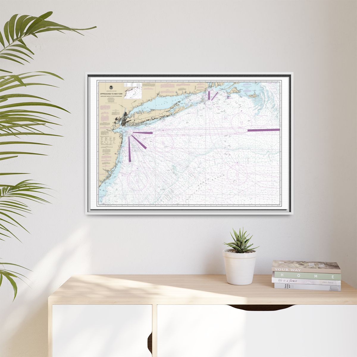 Chart 12300 Approaches to New York, Nantucket Shoals to Five Fathom Bank - NOAA Nautical Chart Floating Frame Canvas | 30" x 20" | 36" x 24" | 48" x 32" - White context-1