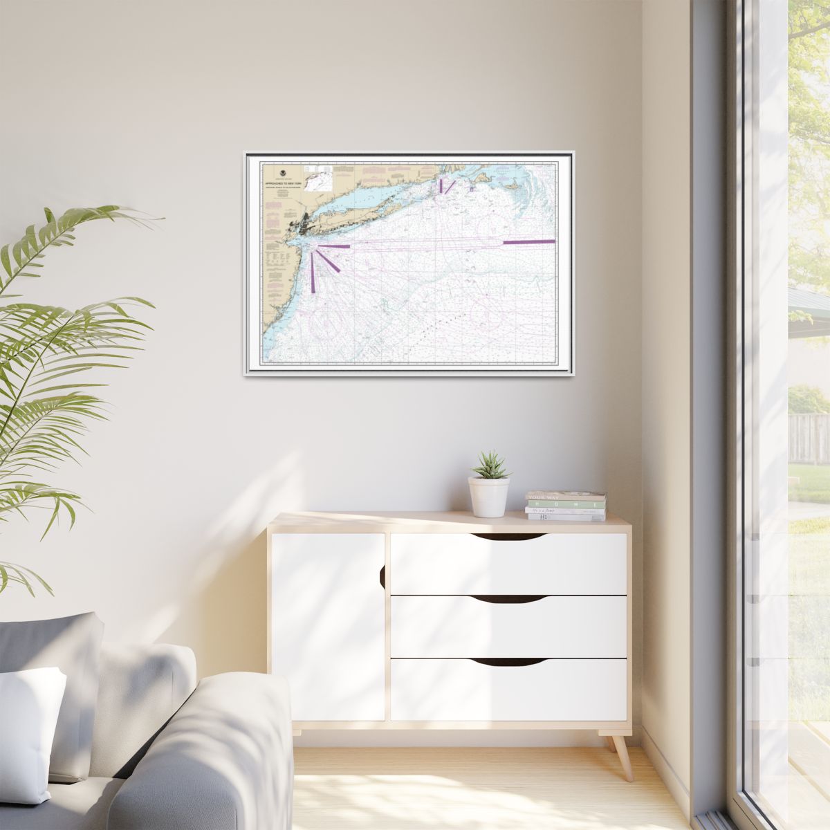 Chart 12300 Approaches to New York, Nantucket Shoals to Five Fathom Bank - NOAA Nautical Chart Floating Frame Canvas | 30" x 20" | 36" x 24" | 48" x 32" - White context-1