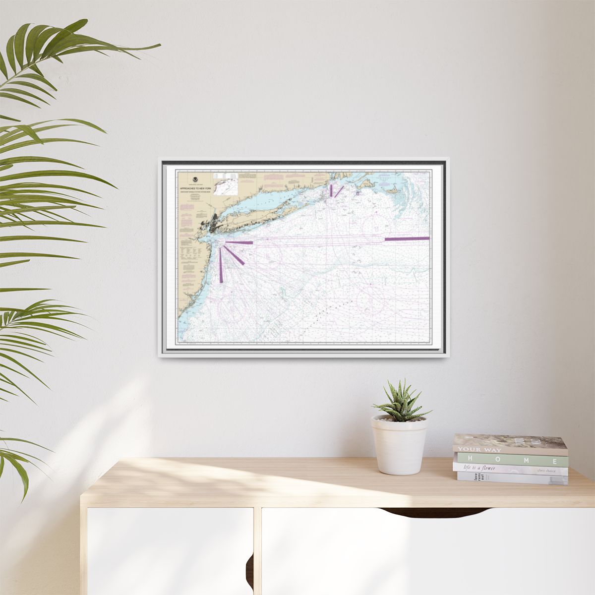 Chart 12300 Approaches to New York, Nantucket Shoals to Five Fathom Bank - NOAA Nautical Chart Floating Frame Canvas | 30" x 20" | 36" x 24" | 48" x 32" - White context-1