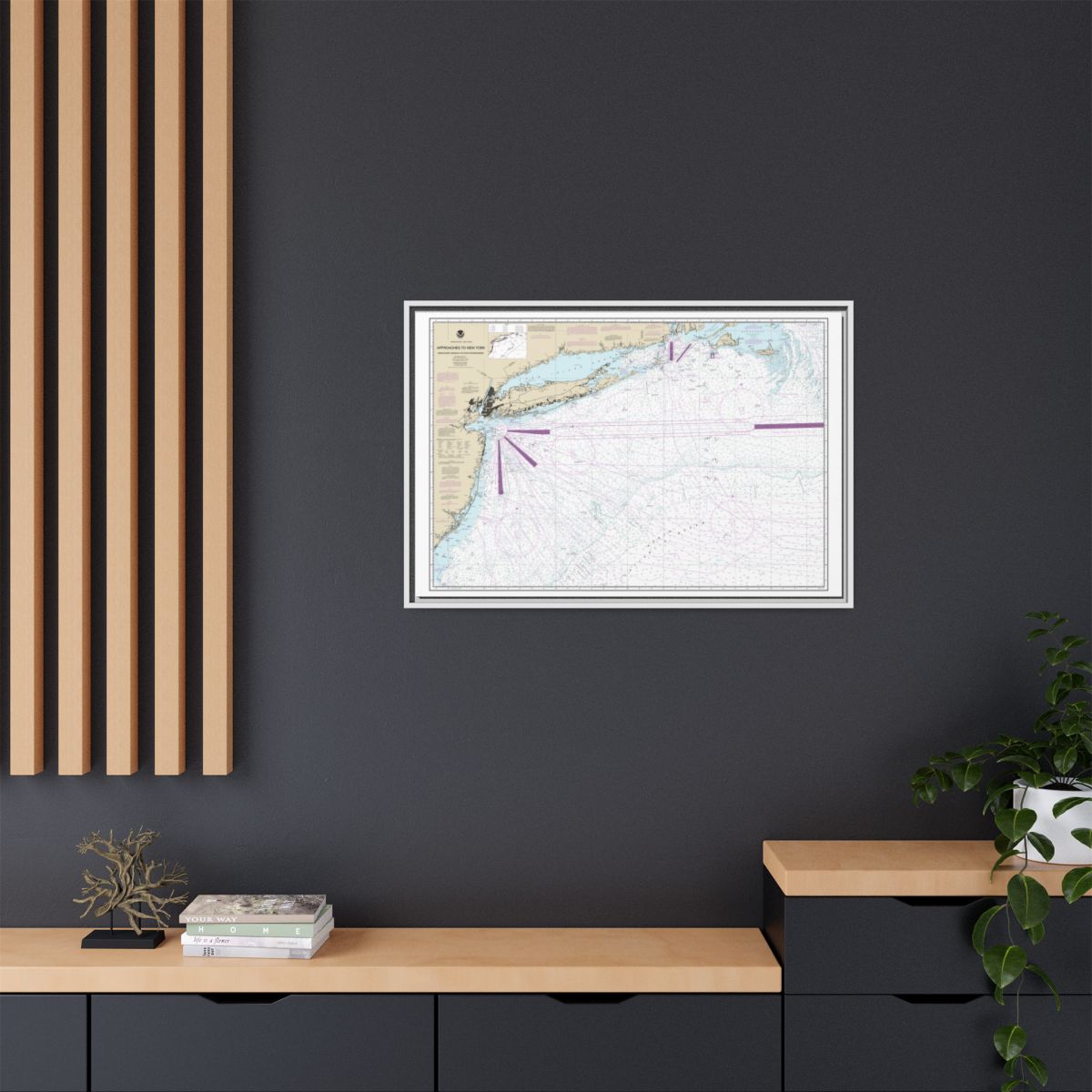 Chart 12300 Approaches to New York, Nantucket Shoals to Five Fathom Bank - NOAA Nautical Chart Floating Frame Canvas | 30" x 20" | 36" x 24" | 48" x 32" - White context-2