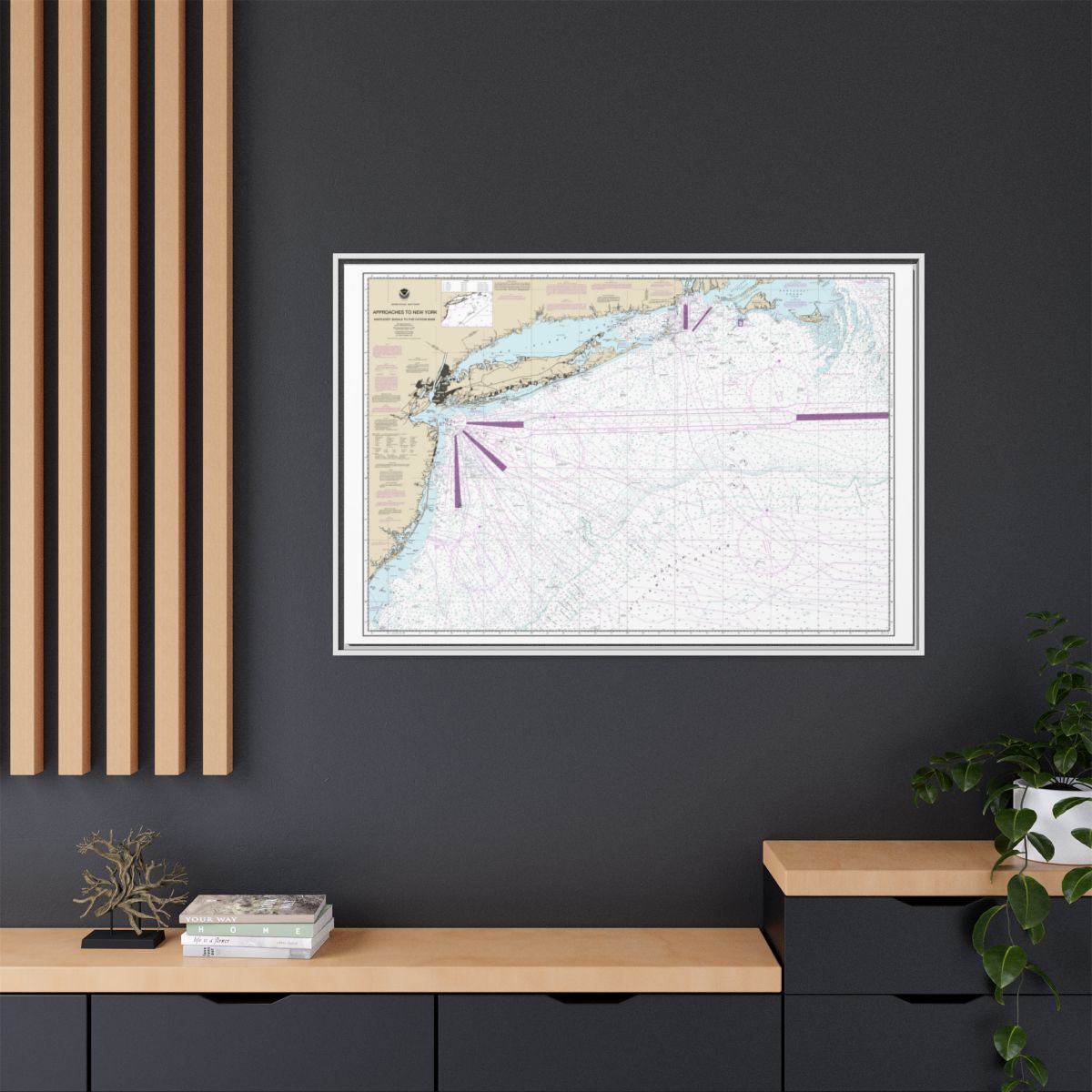 Chart 12300 Approaches to New York, Nantucket Shoals to Five Fathom Bank - NOAA Nautical Chart Floating Frame Canvas | 30" x 20" | 36" x 24" | 48" x 32" - White context-2