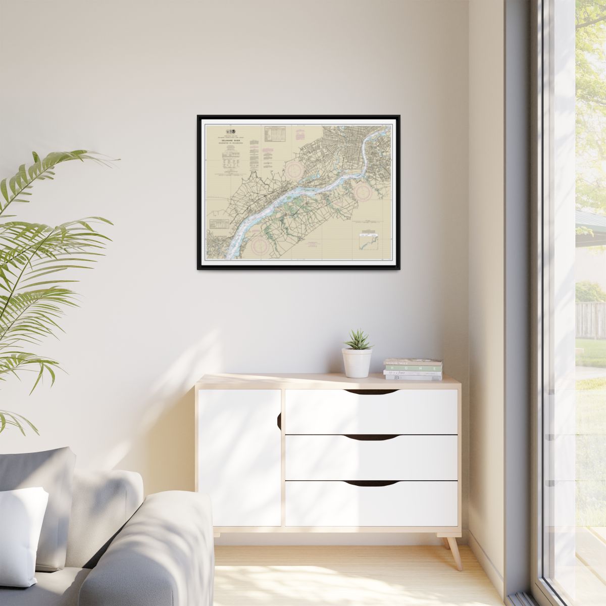 Chart 12312 Delaware River Wilmington to Philadelphia - NOAA Nautical Chart Floating Frame Canvas | 32" x 24" | 40" x 30" - Black context-1