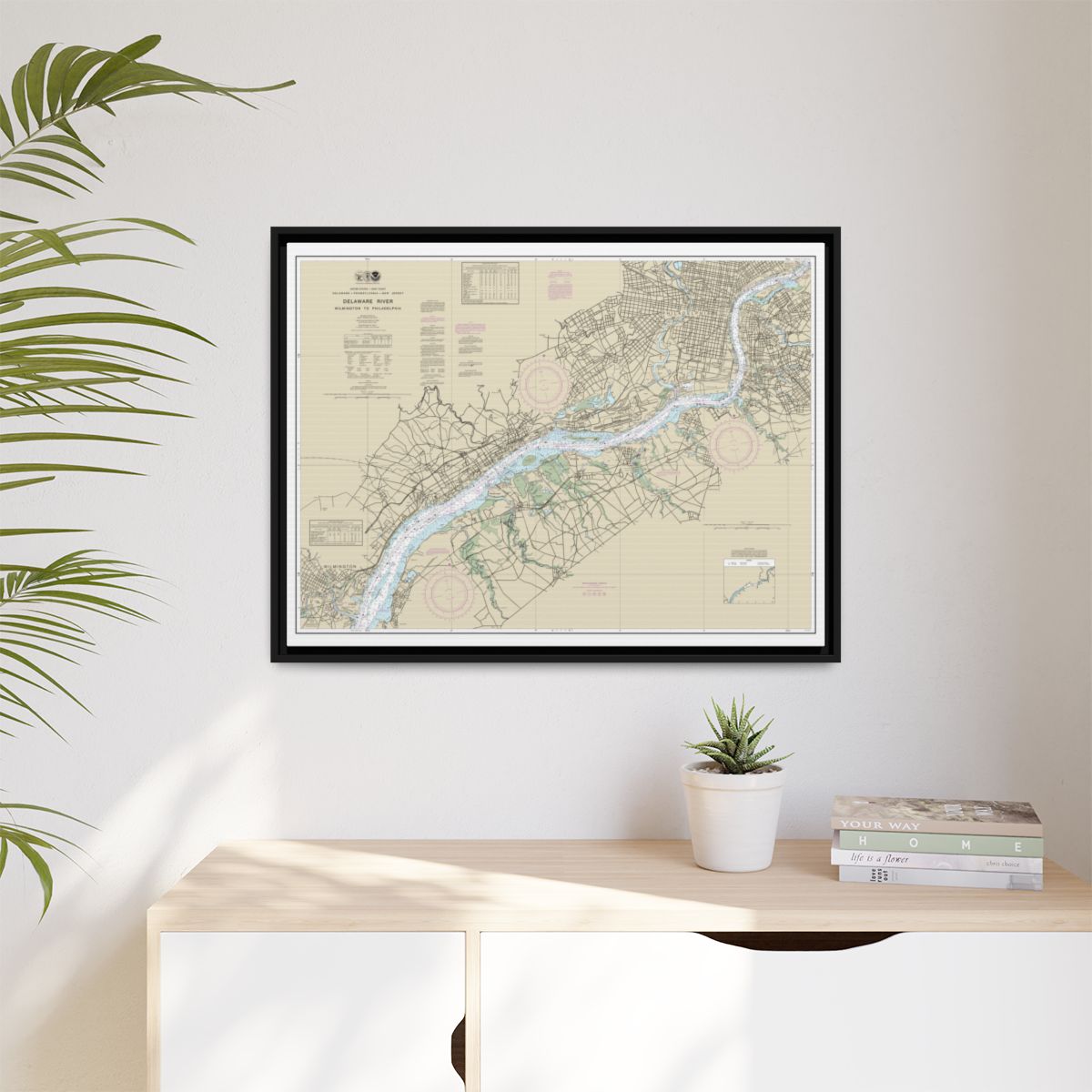 Chart 12312 Delaware River Wilmington to Philadelphia - NOAA Nautical Chart Floating Frame Canvas | 32" x 24" | 40" x 30" - Black context-1