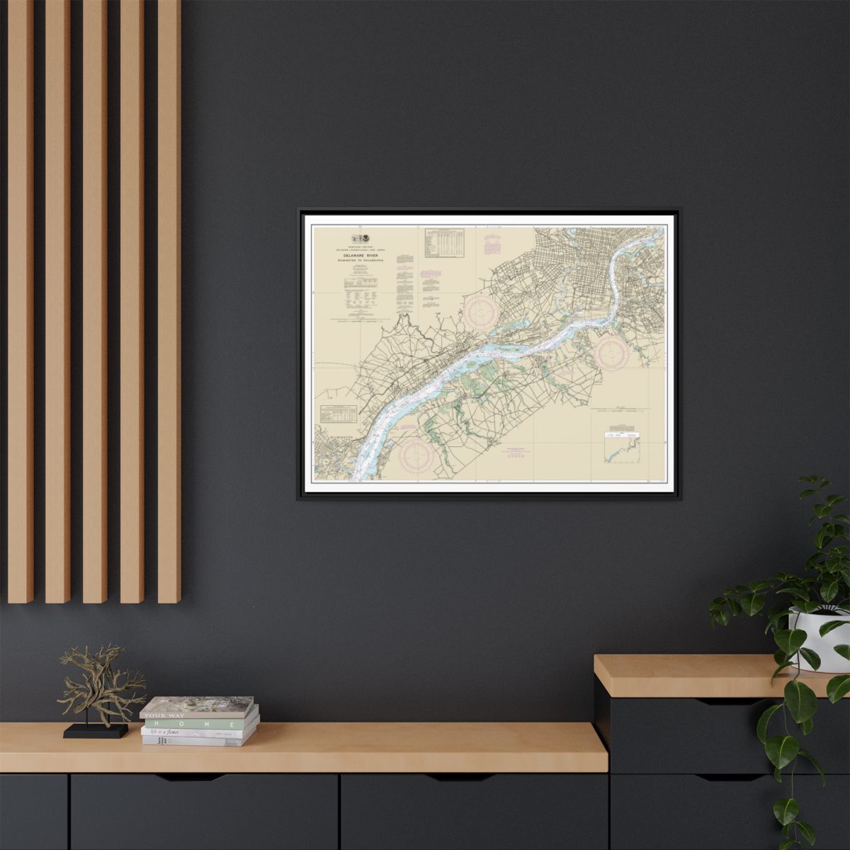 Chart 12312 Delaware River Wilmington to Philadelphia - NOAA Nautical Chart Floating Frame Canvas | 32" x 24" | 40" x 30" - Black context-2