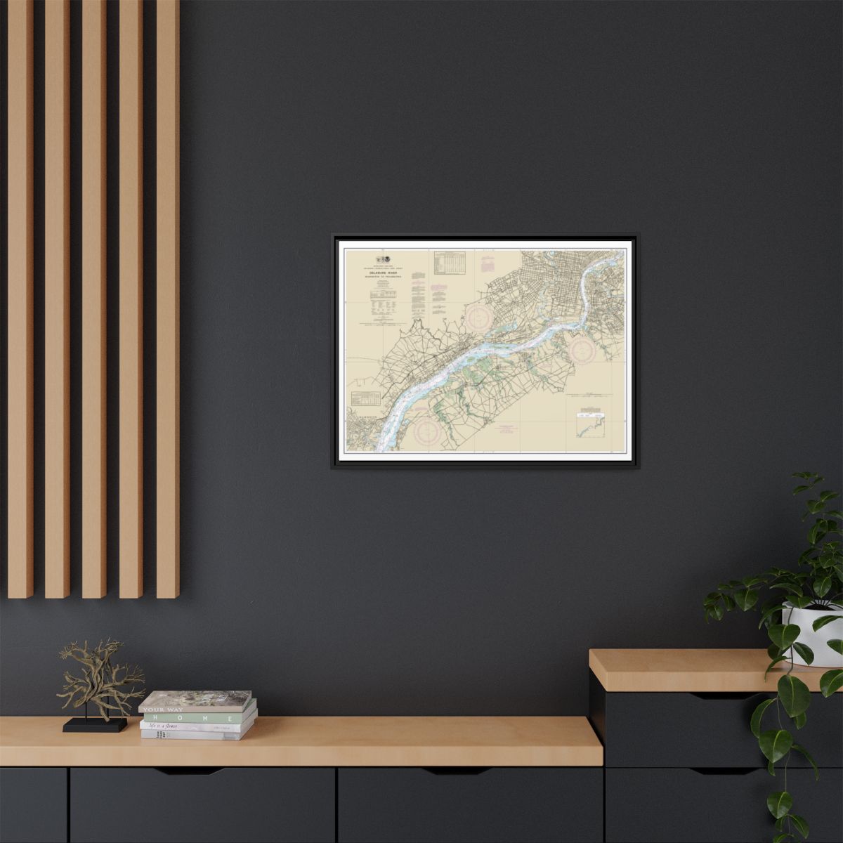 Chart 12312 Delaware River Wilmington to Philadelphia - NOAA Nautical Chart Floating Frame Canvas | 32" x 24" | 40" x 30" - Black context-2