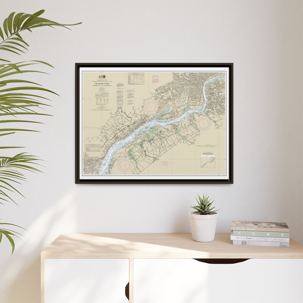 Chart 12312 Delaware River Wilmington to Philadelphia - NOAA Nautical Chart Floating Frame Canvas | 32" x 24" | 40" x 30" - Espresso context-1
