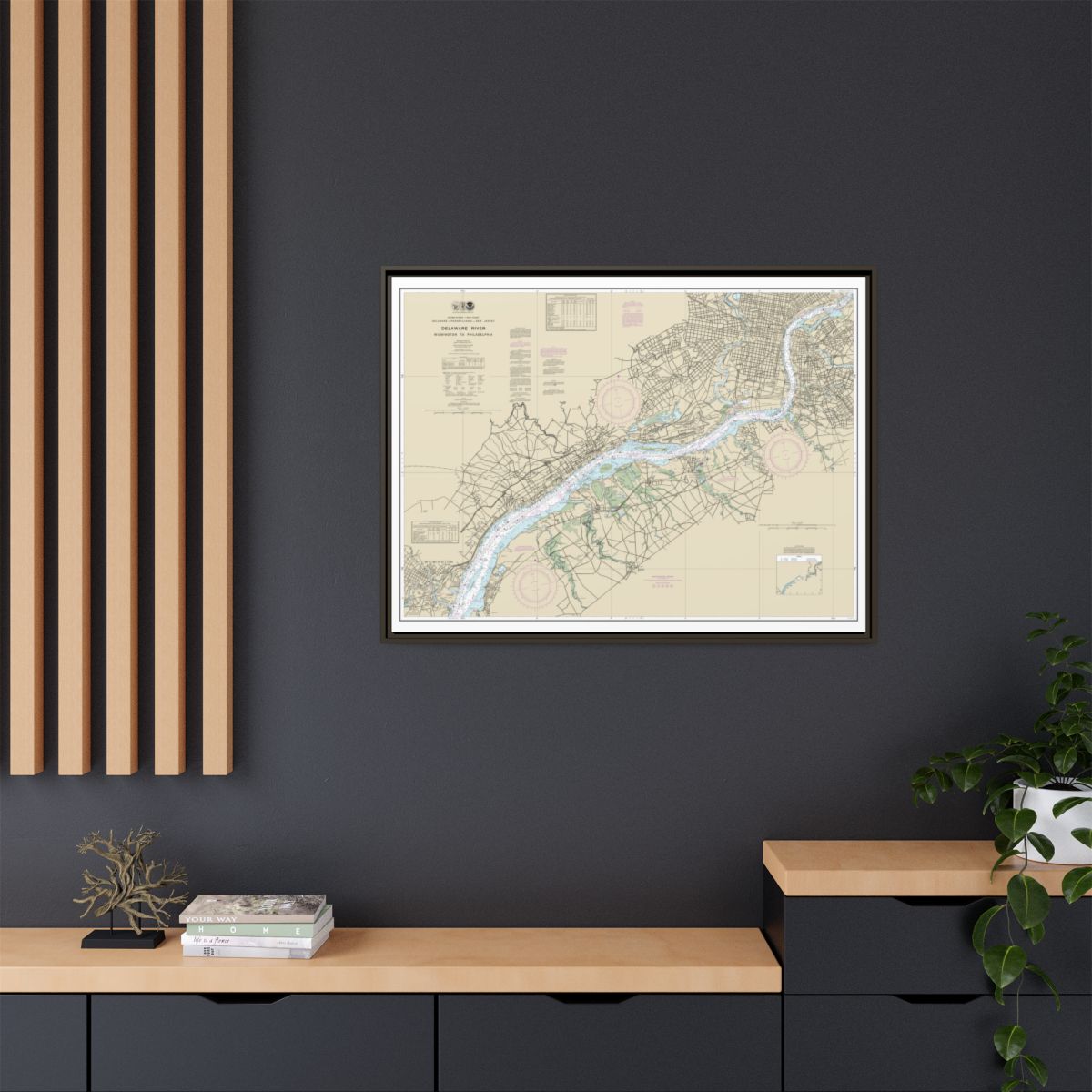 Chart 12312 Delaware River Wilmington to Philadelphia - NOAA Nautical Chart Floating Frame Canvas | 32" x 24" | 40" x 30" - Espresso context-2