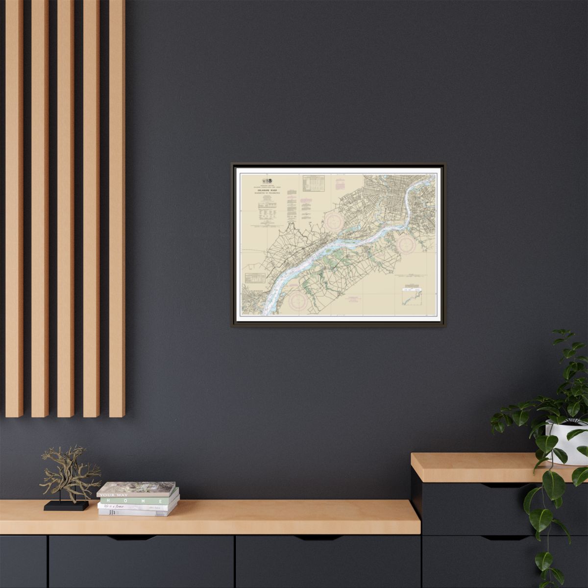 Chart 12312 Delaware River Wilmington to Philadelphia - NOAA Nautical Chart Floating Frame Canvas | 32" x 24" | 40" x 30" - Espresso context-2