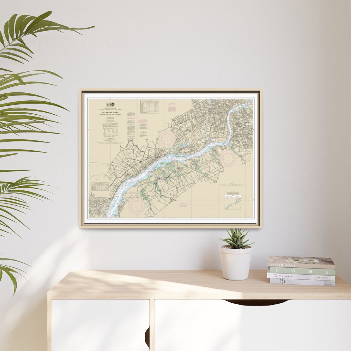 Chart 12312 Delaware River Wilmington to Philadelphia - NOAA Nautical Chart Floating Frame Canvas | 32" x 24" | 40" x 30" - Natural context-1